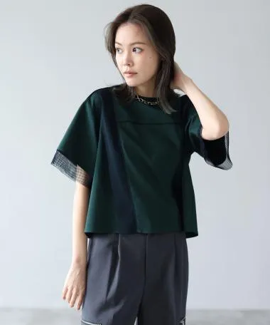 HERENCIA / piping mesh back open blouse