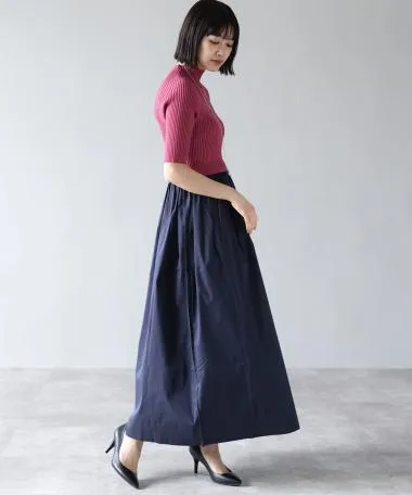 HERENCIA / Rib knit combination flare dress
